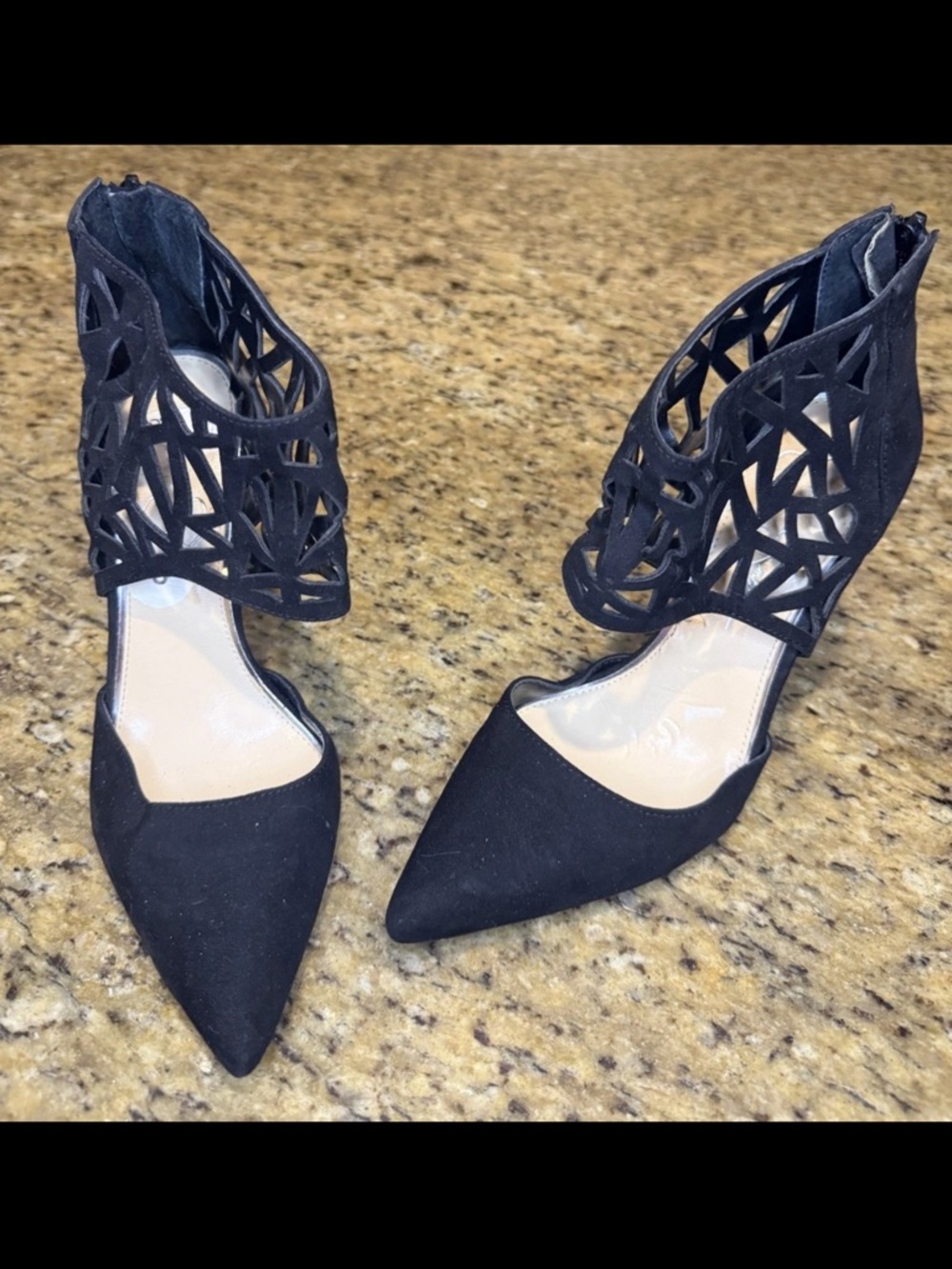 Jessica Simpson Black Laser-Cut Heels - Size 38/7.5